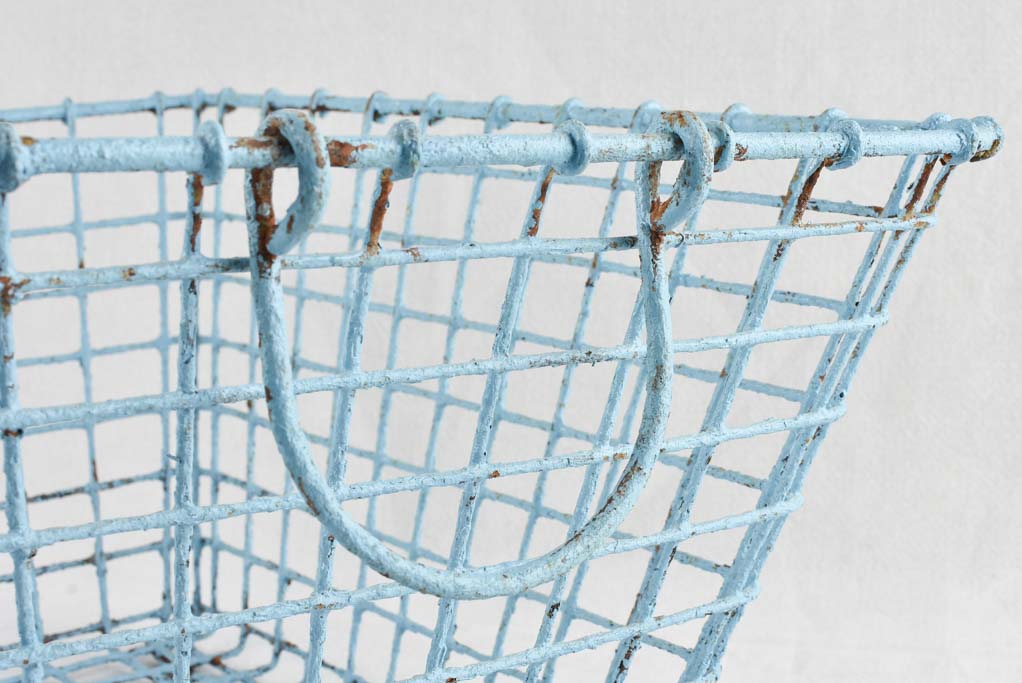 Vintage French Oyster Basket with blue patina 20"