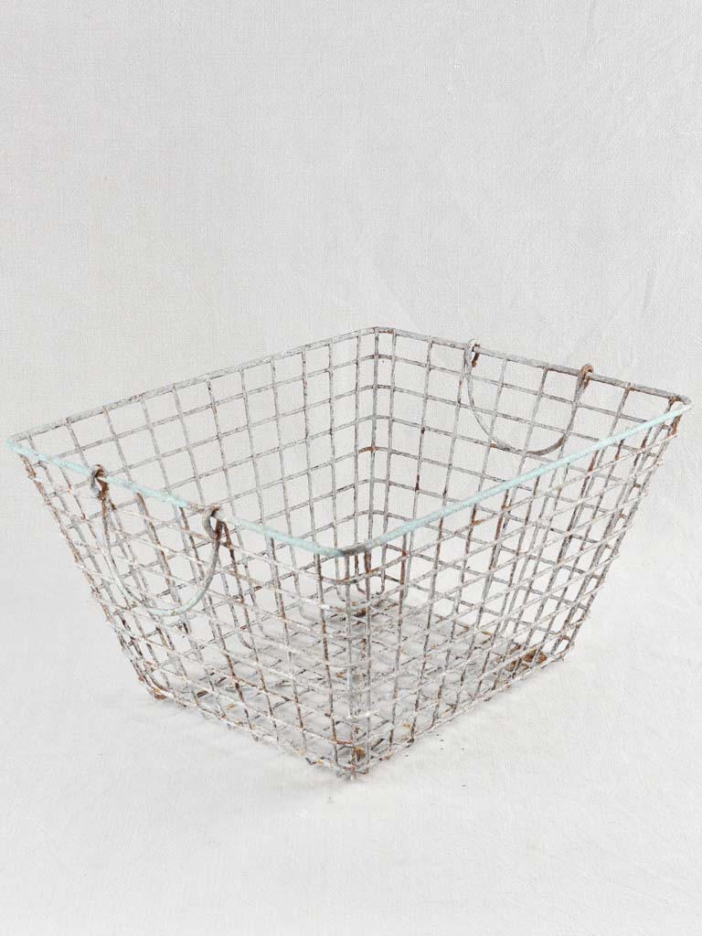 Vintage French Oyster Basket with white patina 20"