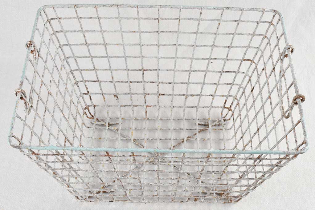 Vintage French Oyster Basket with white patina 20"