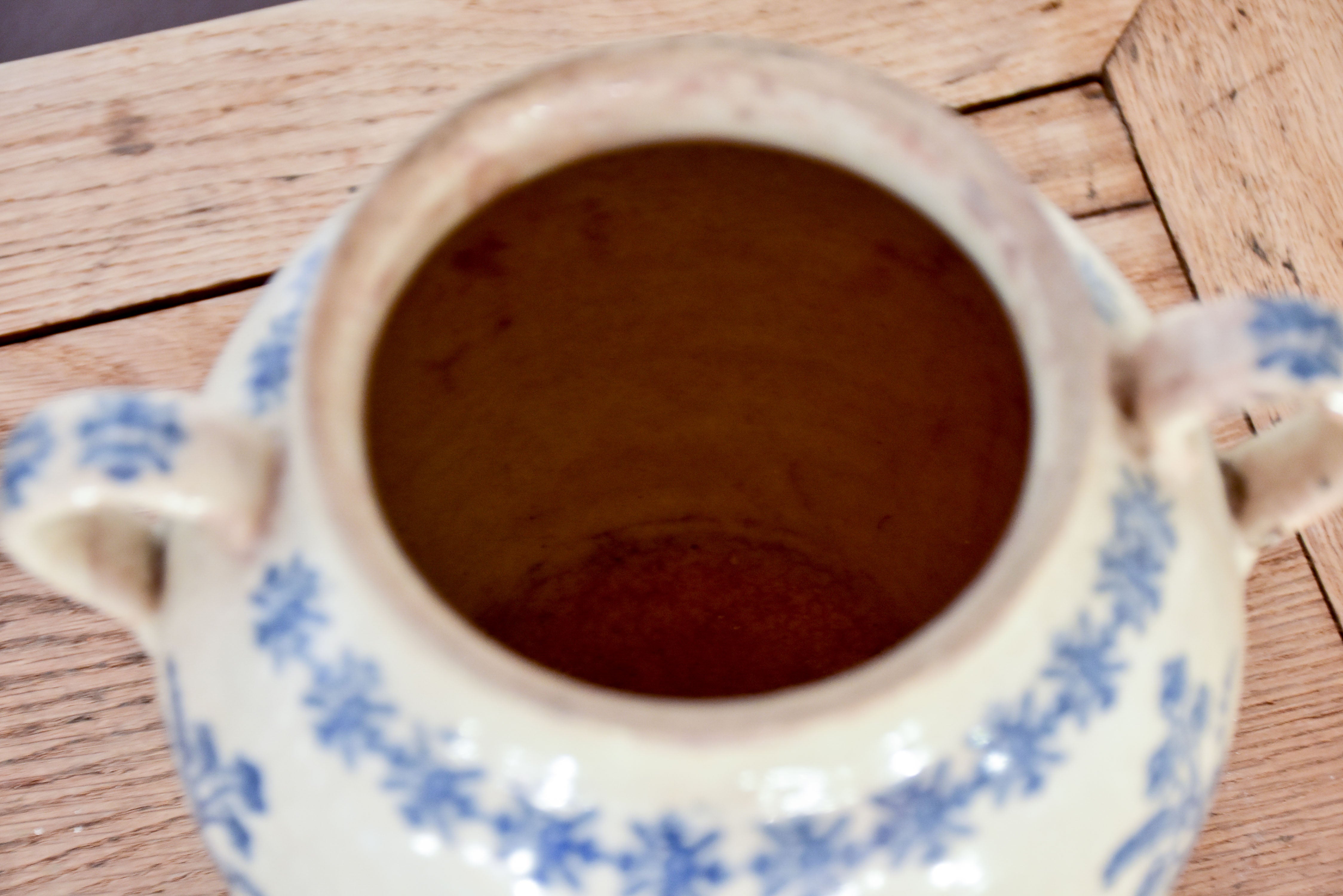 19th century French ironstone blue and white confit pot from Saint-Uze