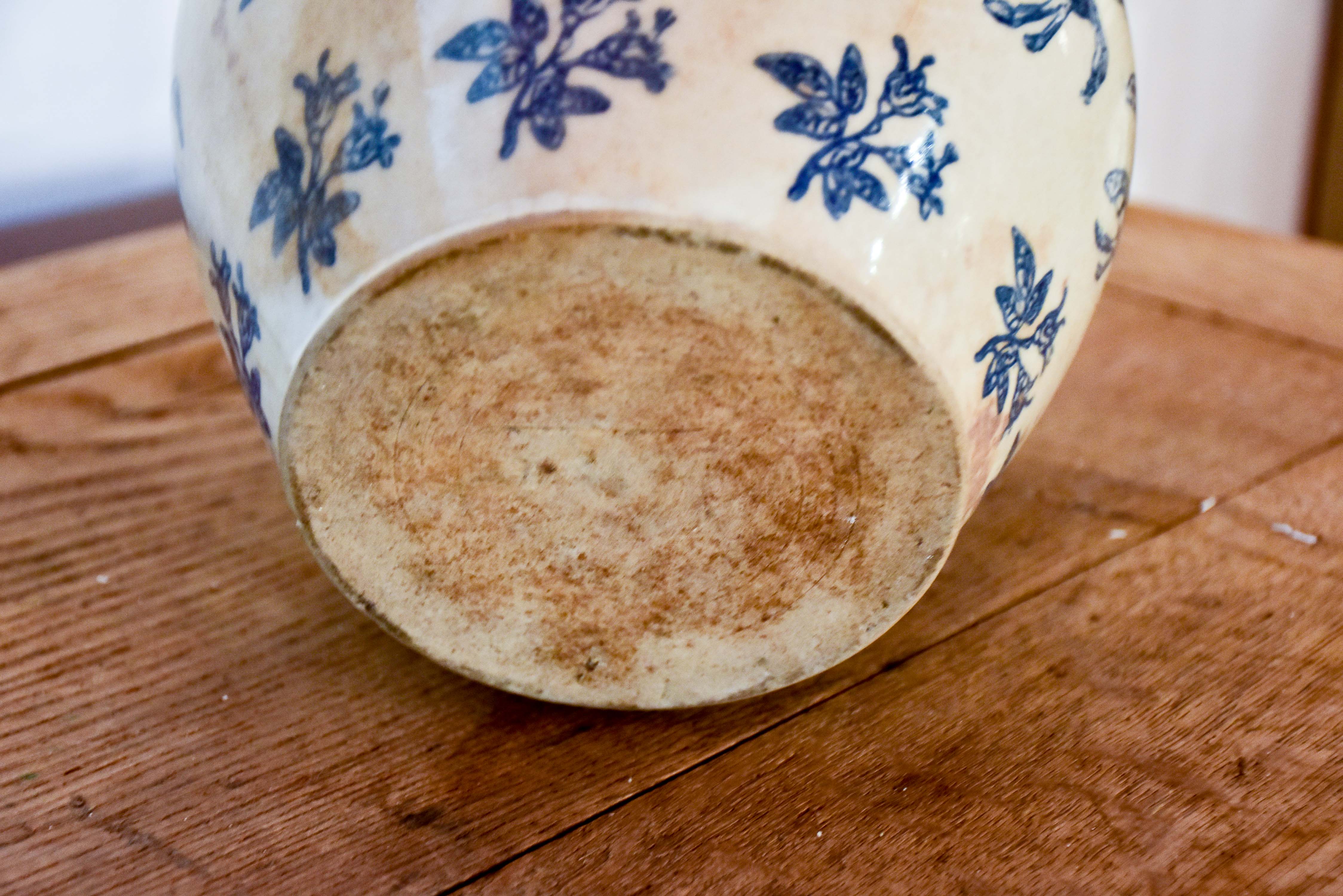 19th century French ironstone blue and white confit pot from Saint-Uze