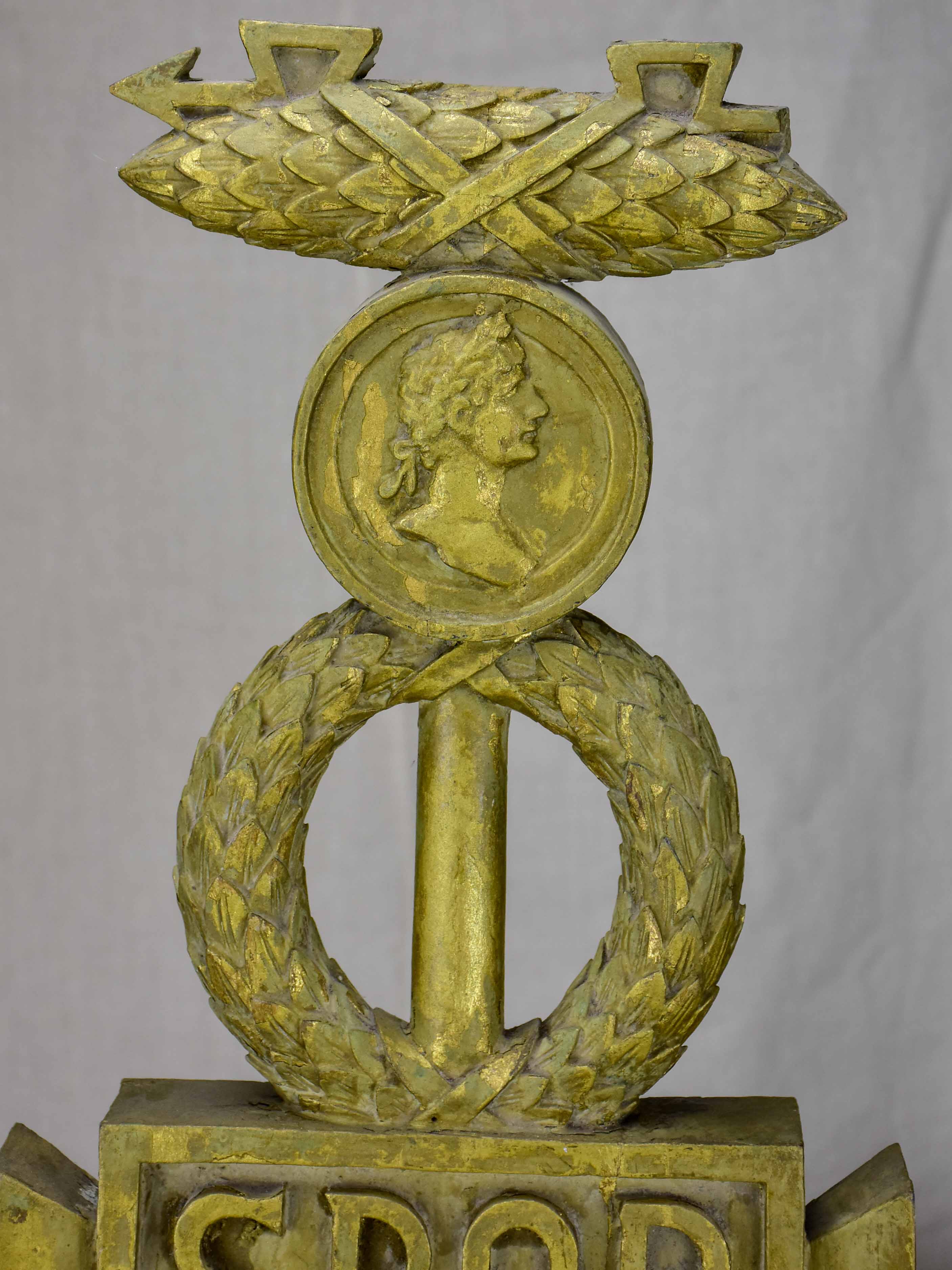 SPQR Roman emblem mounted on wooden base