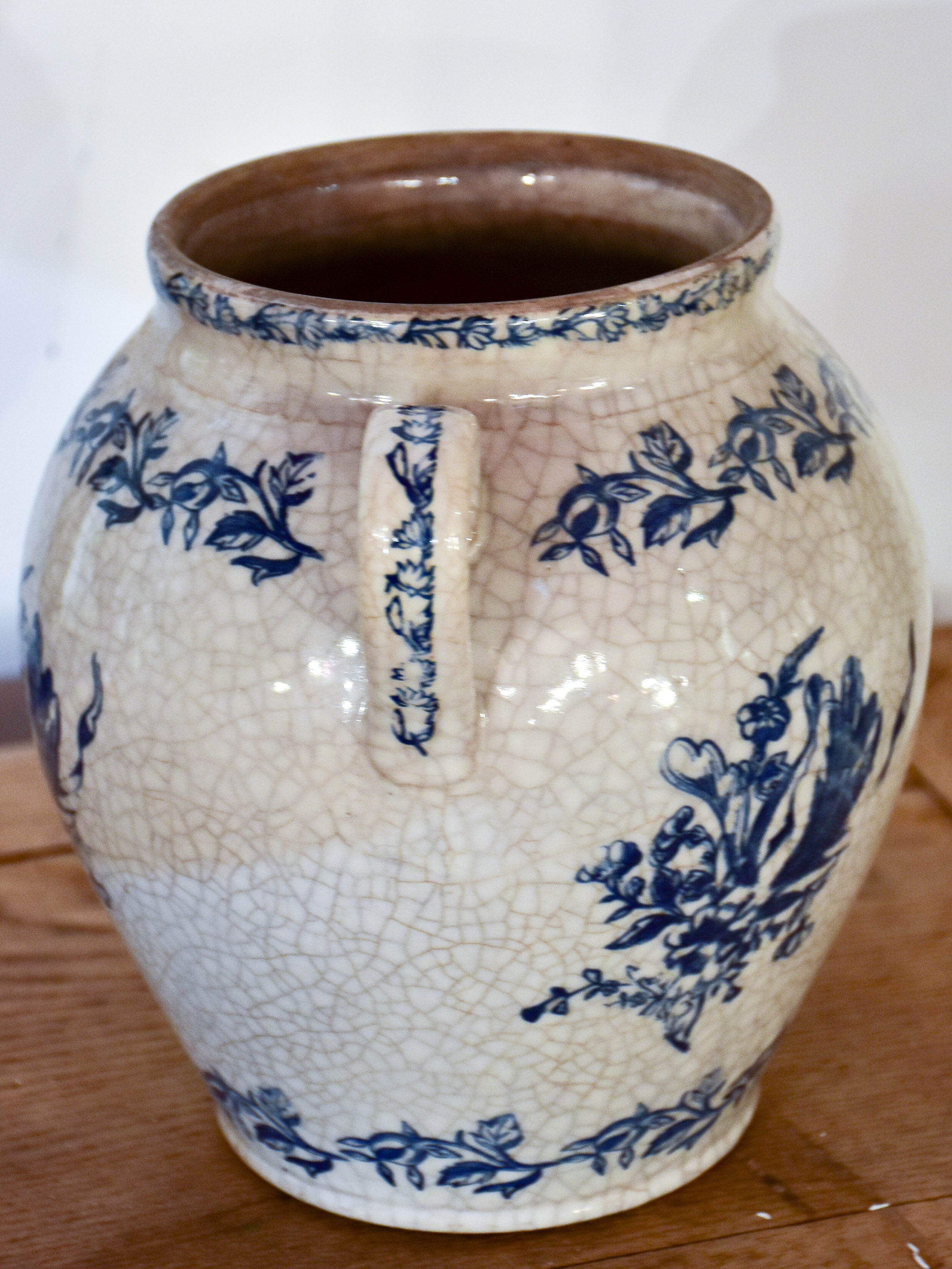 Blue & white 19th century French ironstone confit pot from Saint-Uze