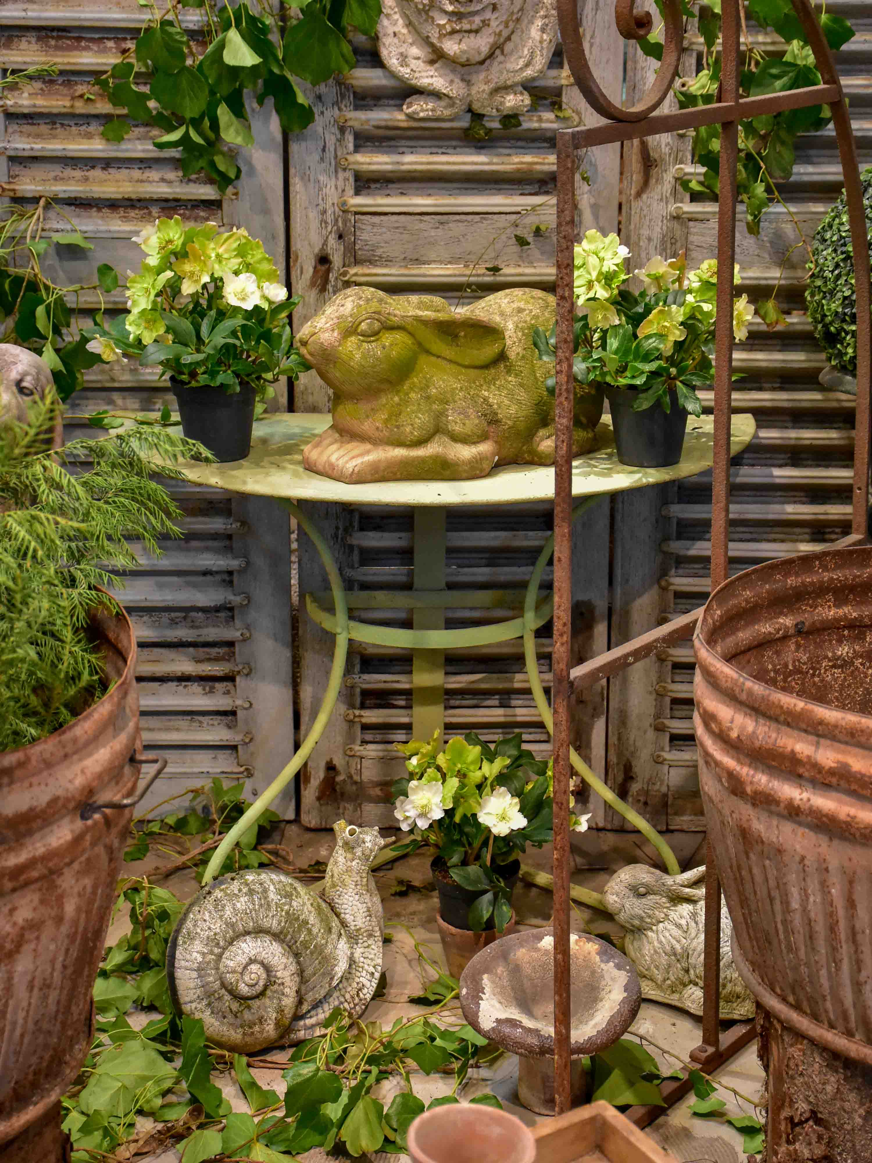 Pair of antique French half-moon garden tables