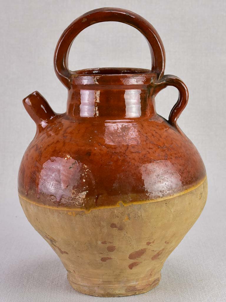 Early twentieth century French water pitcher with brown glaze 11¾"