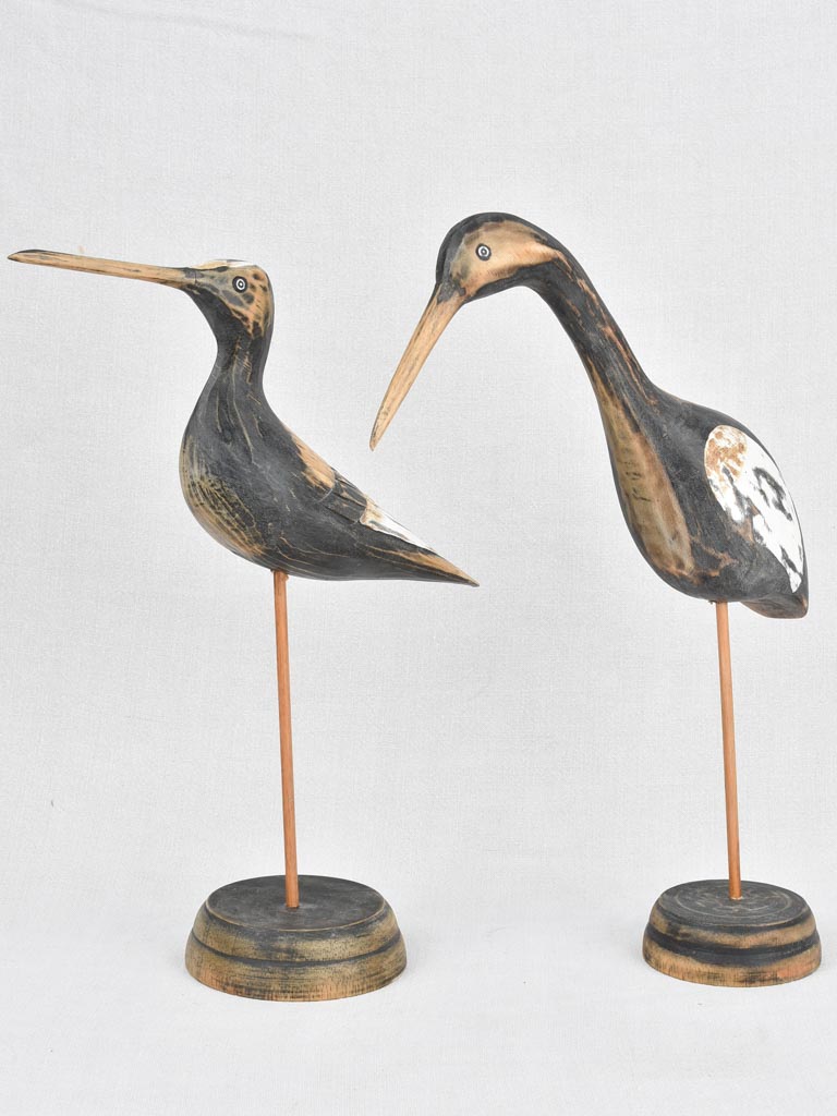 Two vintage wooden sculptures of ibis birds 17"