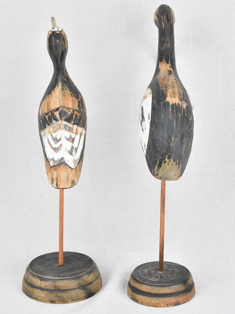 Two vintage wooden sculptures of ibis birds 17"