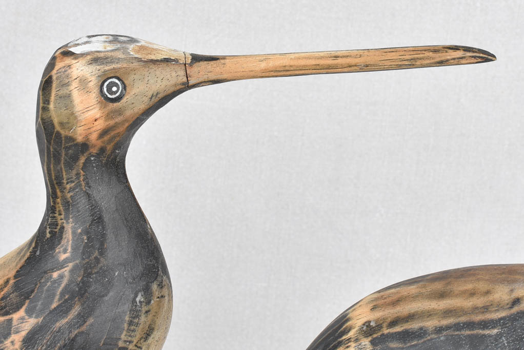 Two vintage wooden sculptures of ibis birds 17"