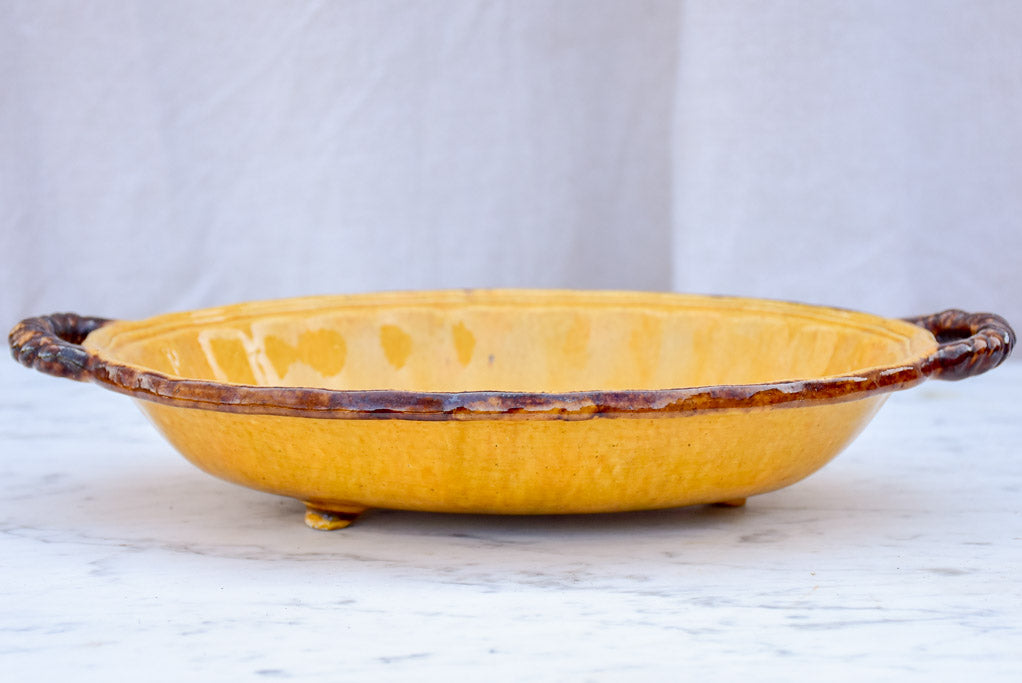 Mid-century yellow / orange French Dieulefit plate with handles