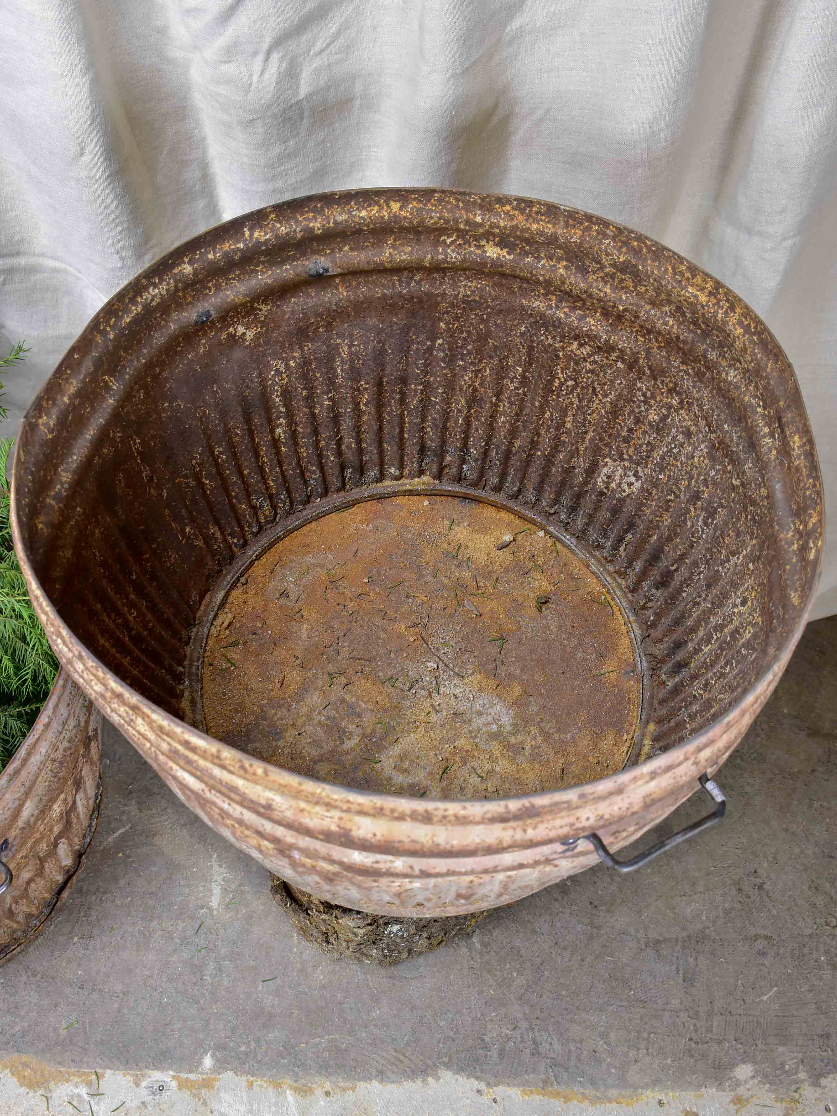 Two very large metal pot plant stands - antique French