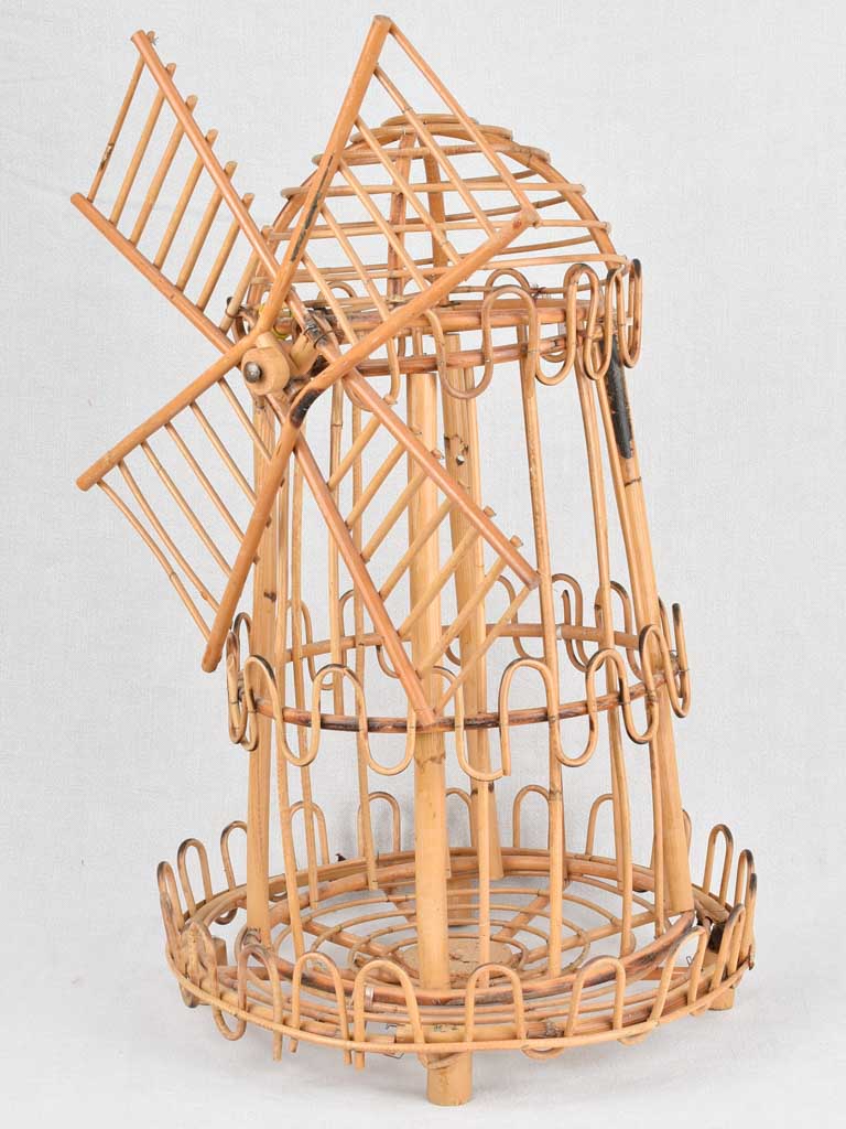 Vintage rattan sculpture of a windmill 26½"