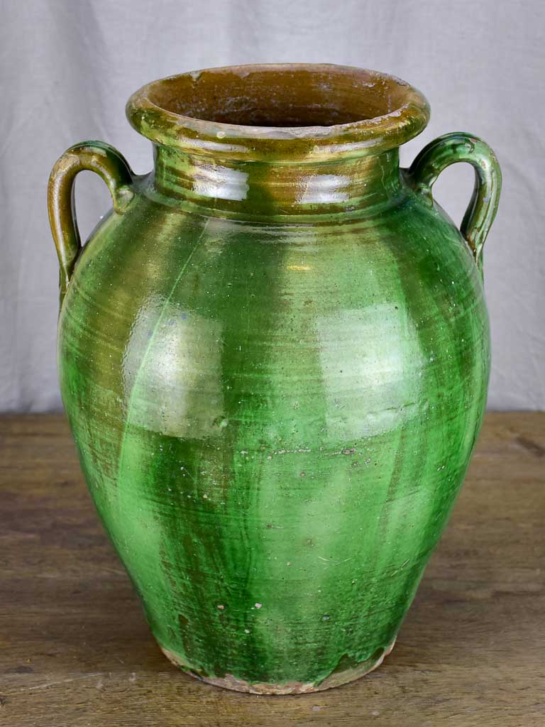 Antique French olive jar with green glaze - Anduze 19"