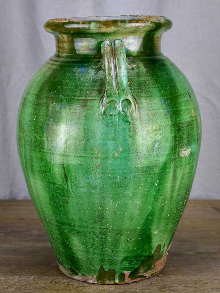 Antique French olive jar with green glaze - Anduze 19"