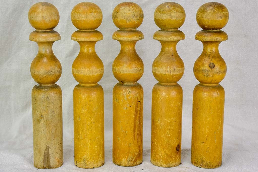 Antique French skittles game - 14 wooden pins, one ball