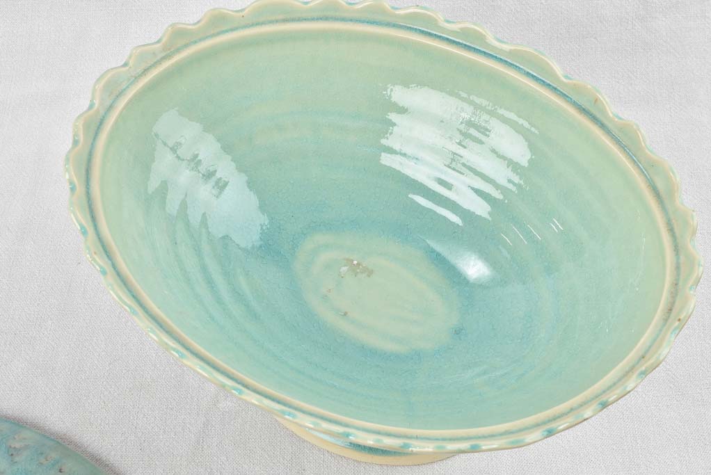 Vintage oval soup tureen with light aqua blue glaze 11¾"