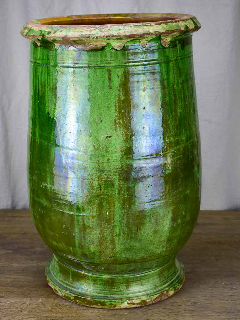 Antique French olive jar with green glaze -Tournac, France 25¼"