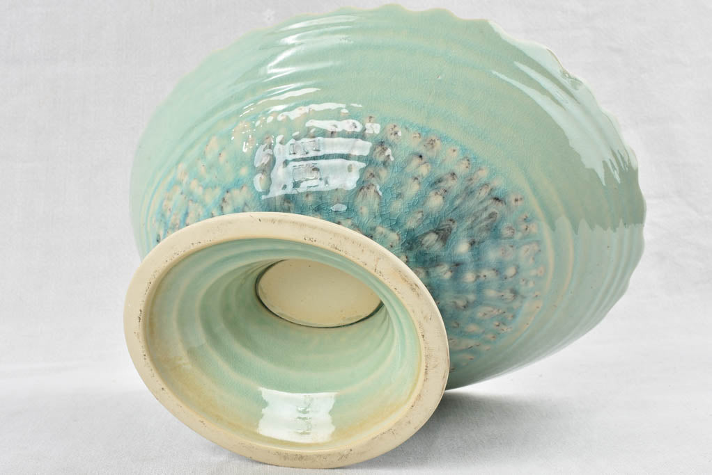 Vintage oval soup tureen with light aqua blue glaze 11¾"