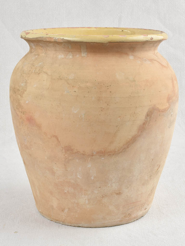 Antique French confit pot with yellow and brown glaze 11"