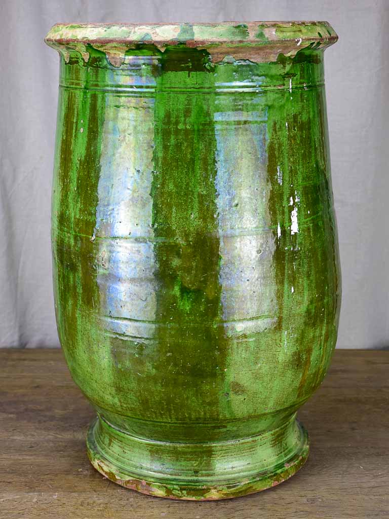 Antique French olive jar with green glaze -Tournac, France 25¼"