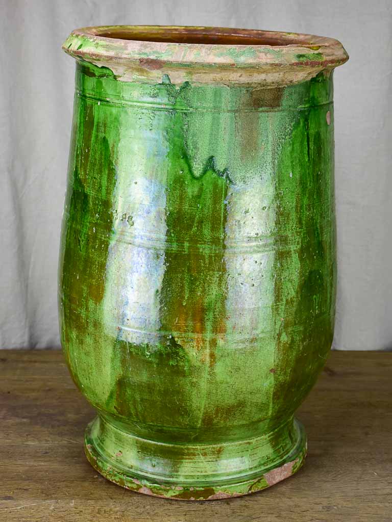 Antique French olive jar with green glaze -Tournac, France 25¼"