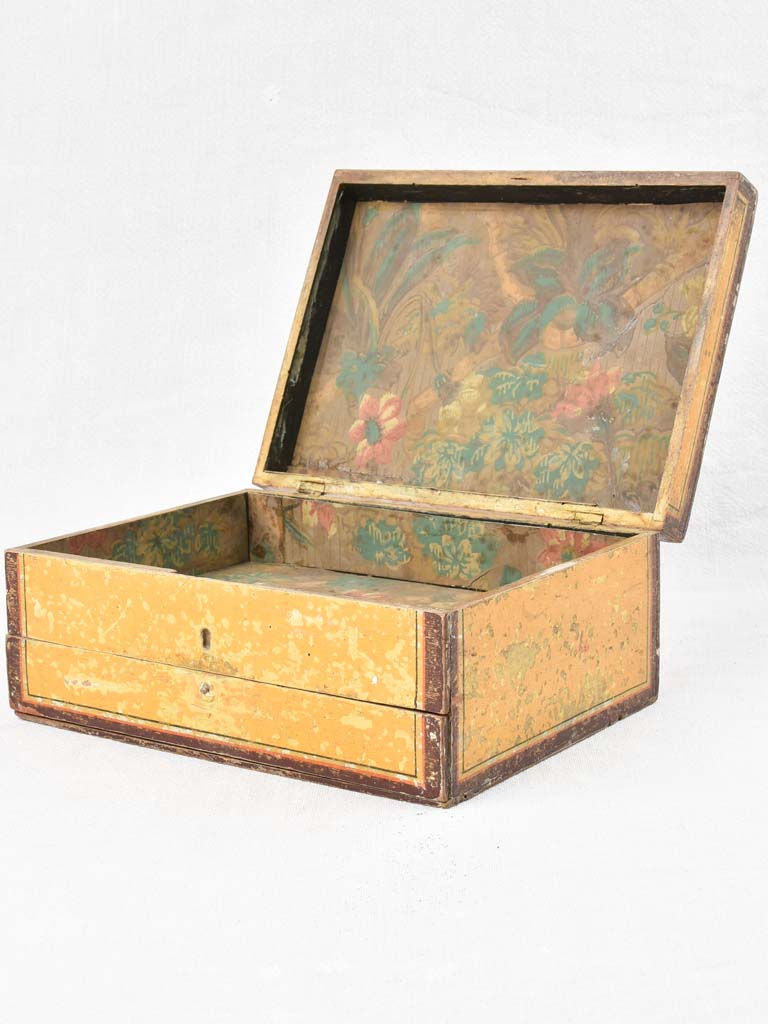 Timeworn painted box from Lyon/Rhone, France