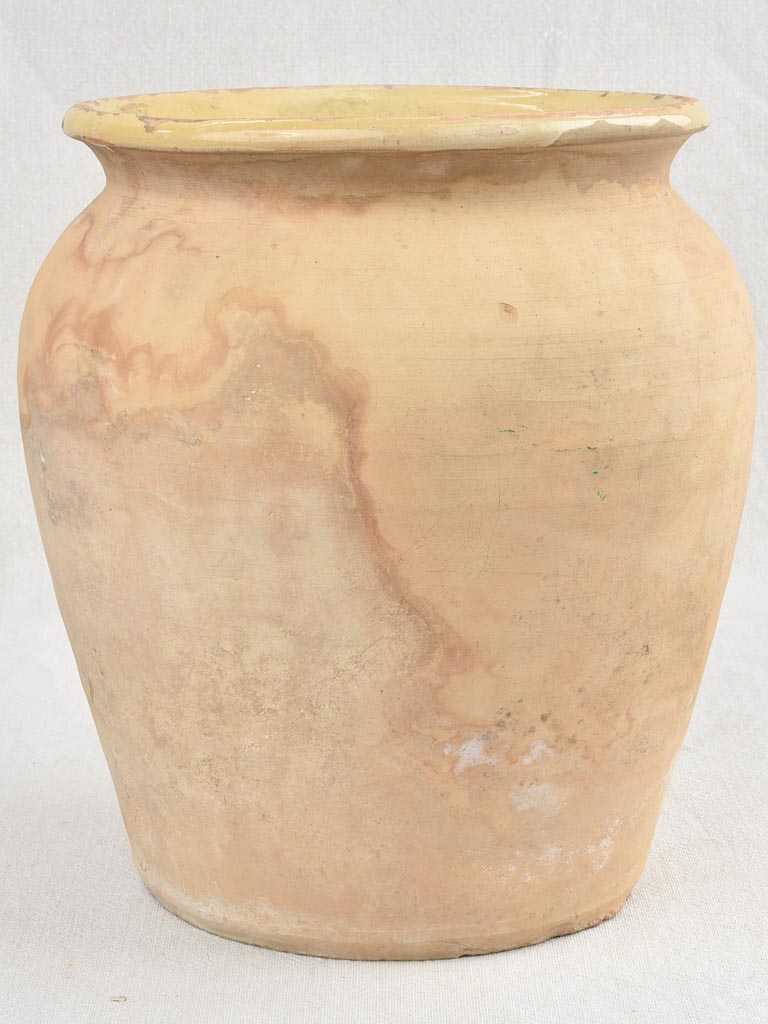 Antique French confit pot with yellow and brown glaze 11"