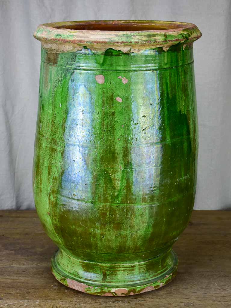 Antique French olive jar with green glaze -Tournac, France 25¼"