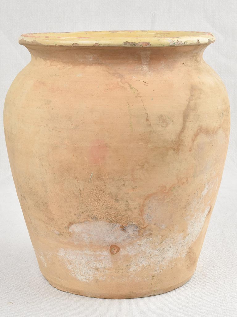 Antique French confit pot with yellow and brown glaze 11"