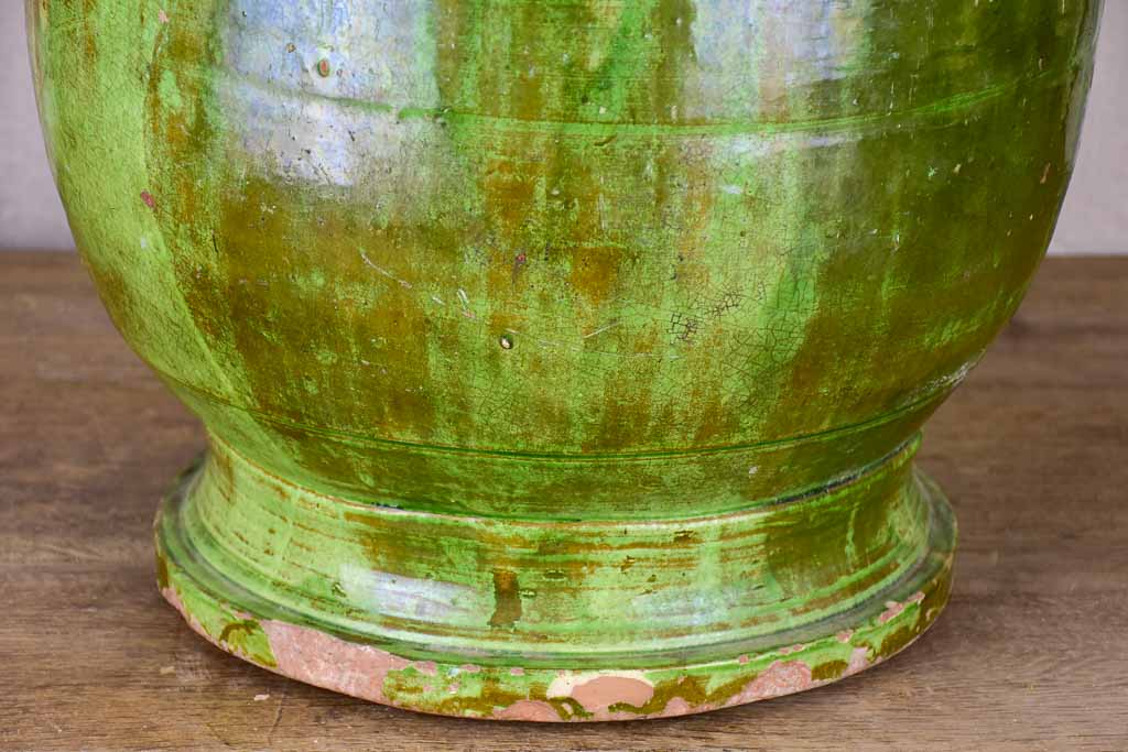 Antique French olive jar with green glaze -Tournac, France 25¼"