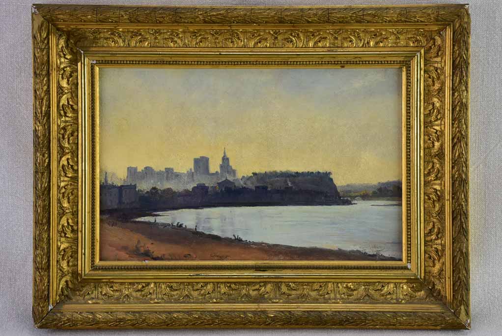 19th Century French painting of Avignon and the Palais des Papes 17¼" x 13"