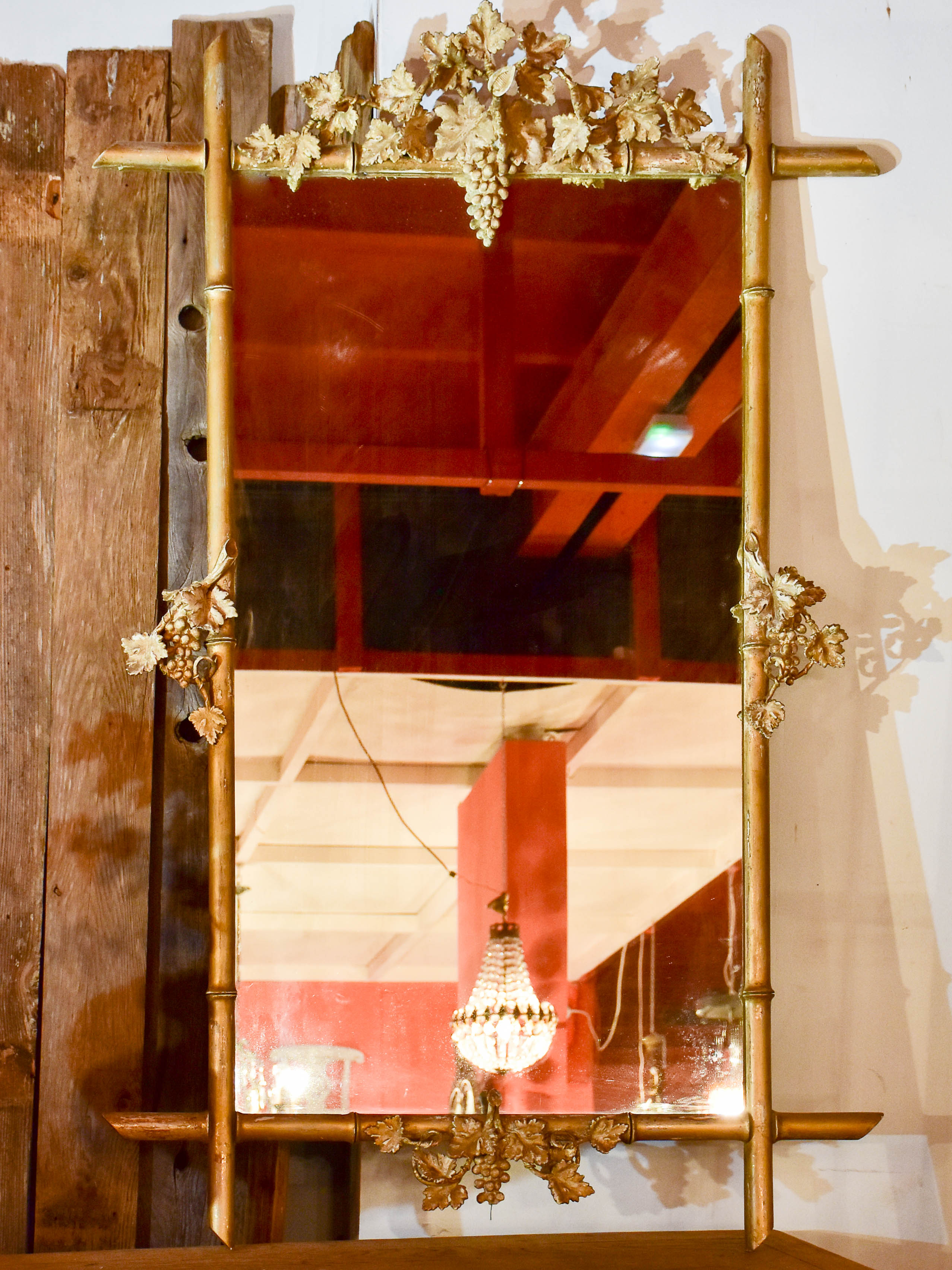 Napoleon III mirror with gilded bamboo style frame