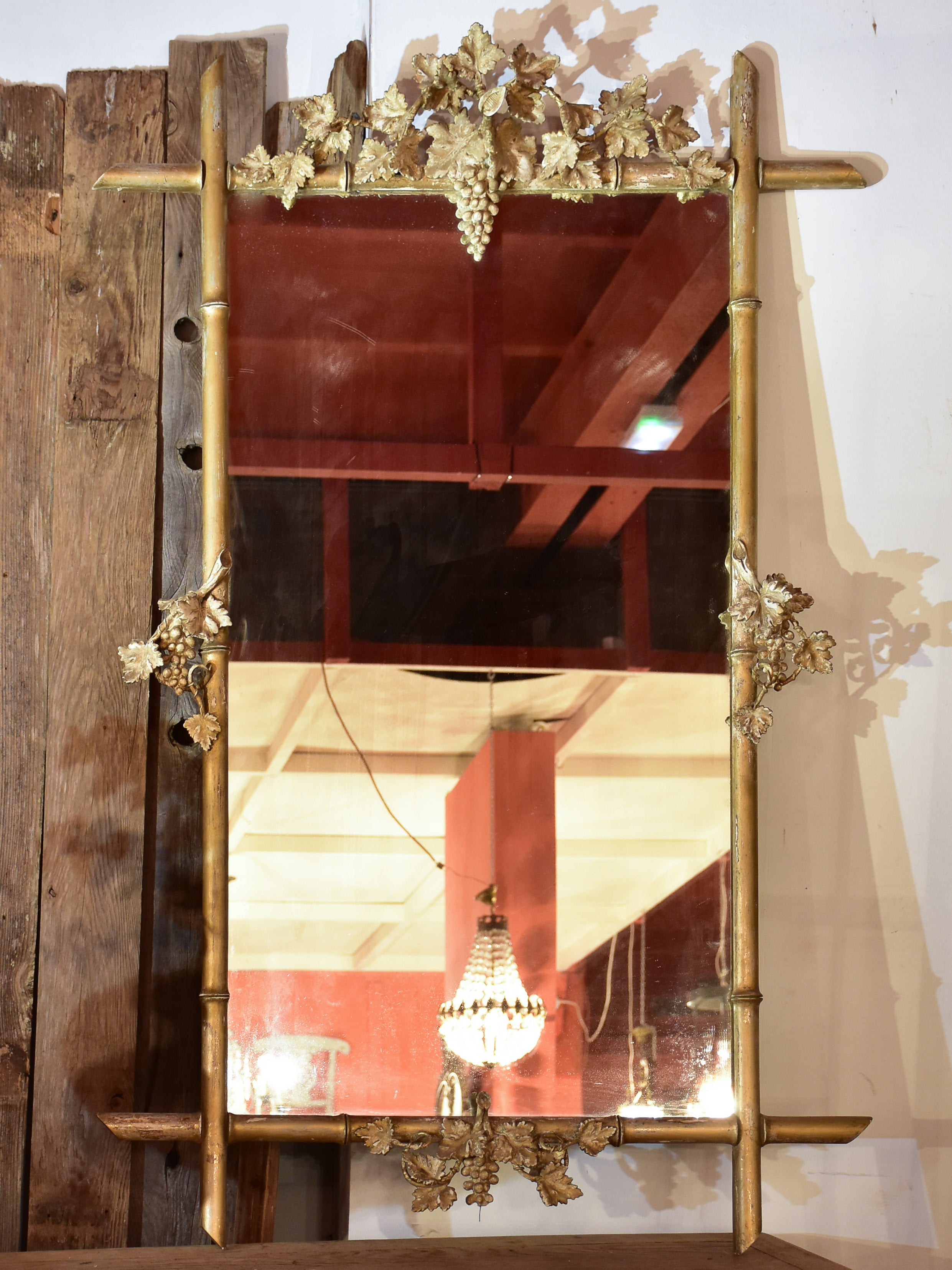 Napoleon III mirror with gilded bamboo style frame