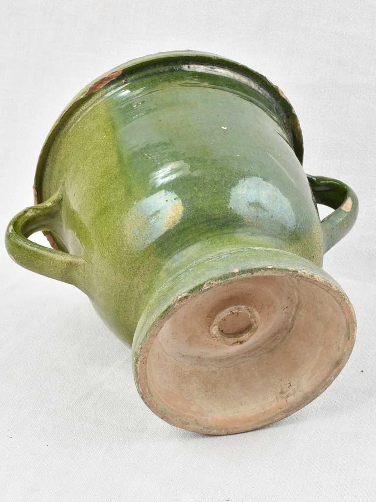 Small 1950's Castelnaudary planter made of terracotta with green glaze 11"