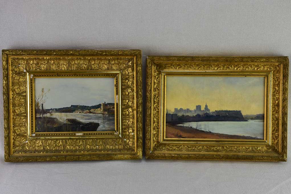 19th Century French painting of Avignon and the Palais des Papes 17¼" x 13"