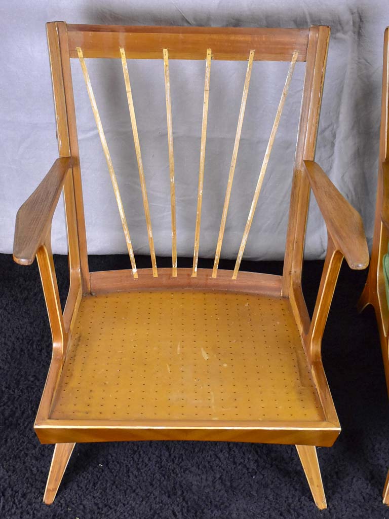 Pair of scandinavian armchairs with green velour upholstery