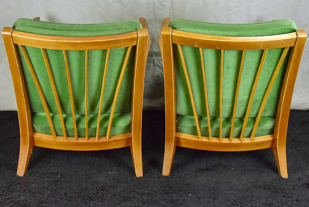 Pair of scandinavian armchairs with green velour upholstery