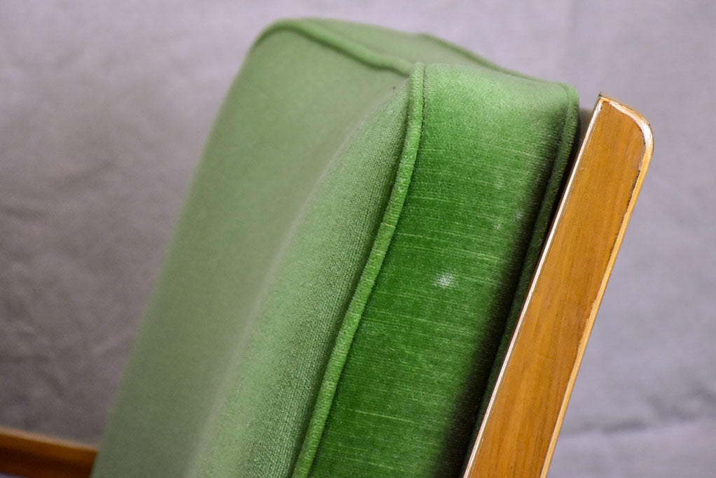 Pair of scandinavian armchairs with green velour upholstery