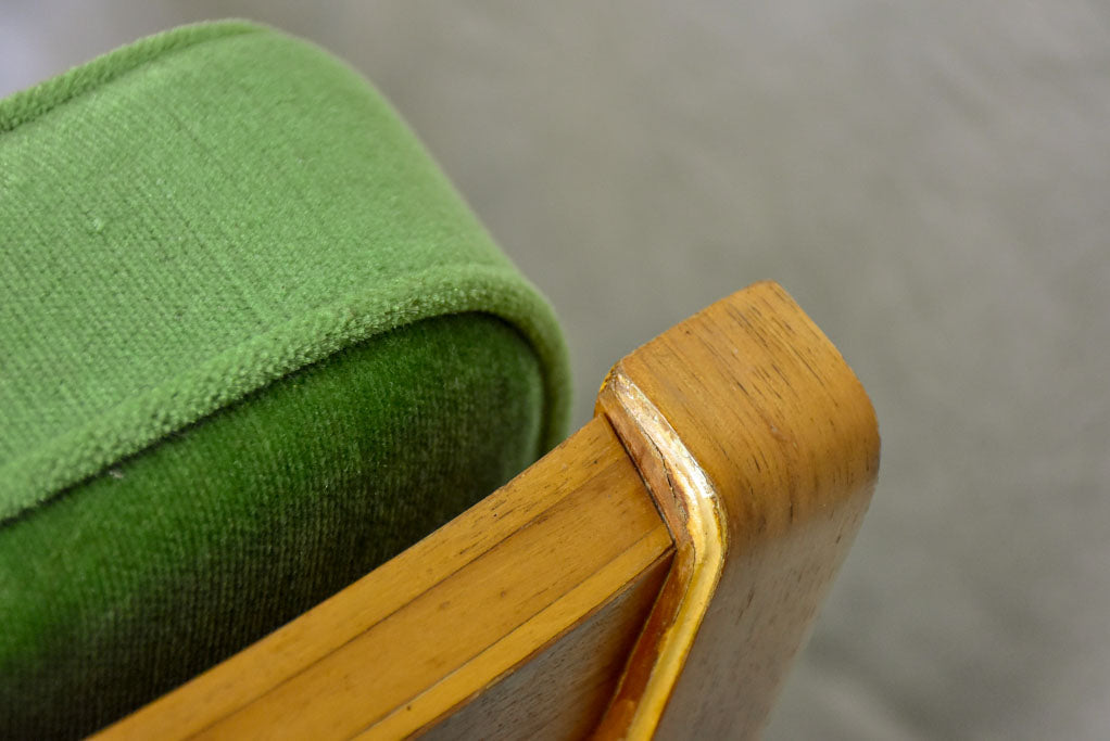 Pair of scandinavian armchairs with green velour upholstery