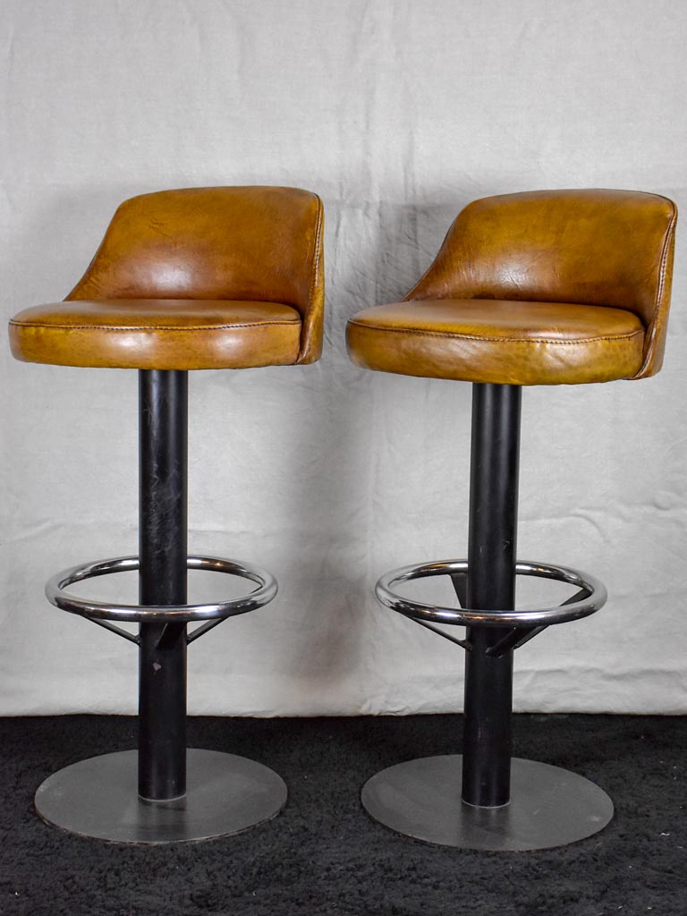 Set of four mid century French leather barstools