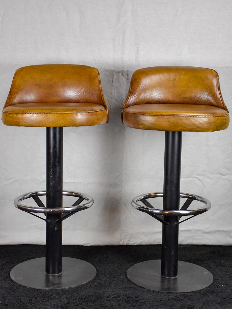 Set of four mid century French leather barstools