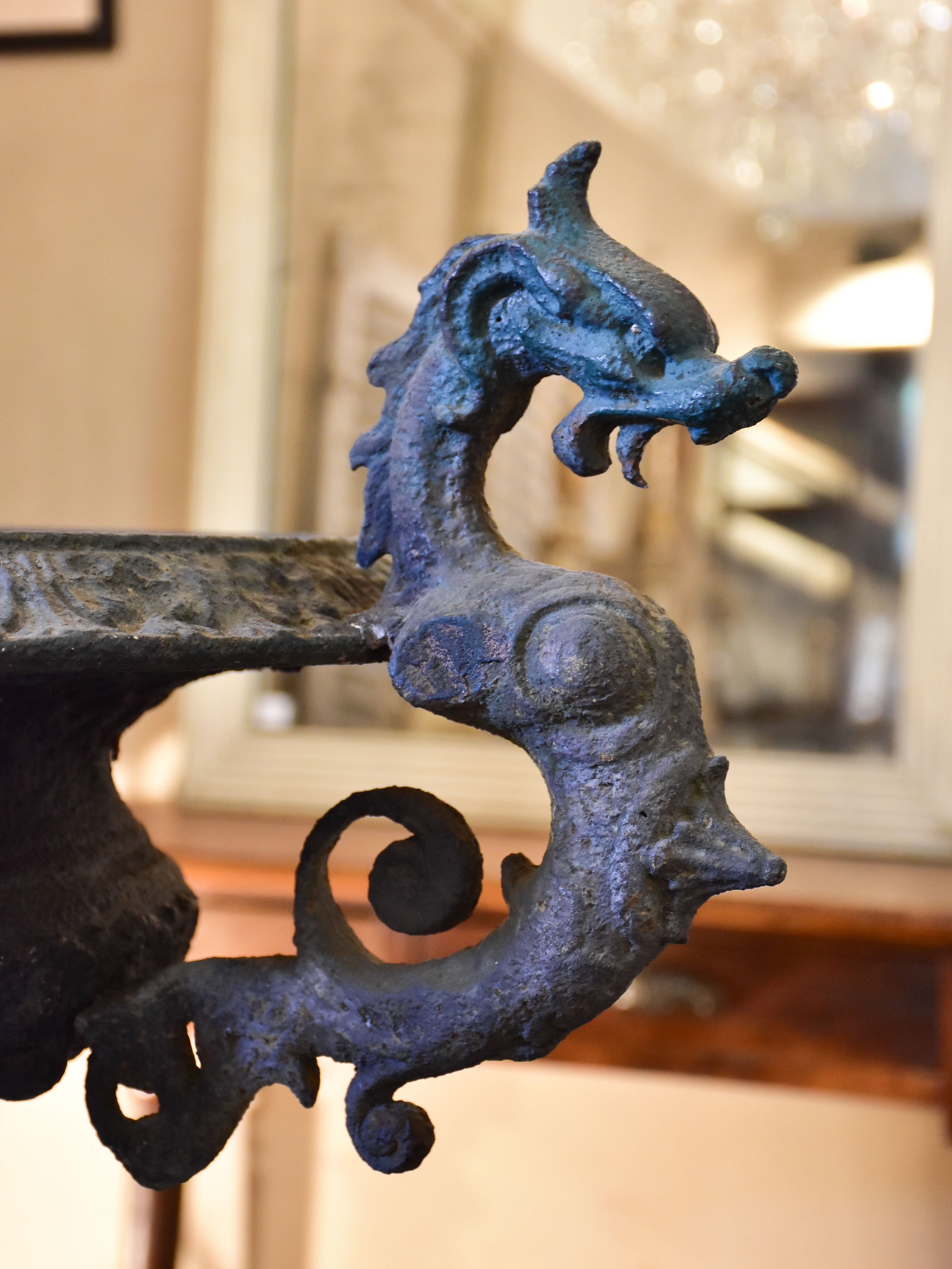 A large dragon-head Medici urn in cast iron