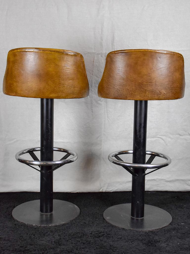 Set of four mid century French leather barstools