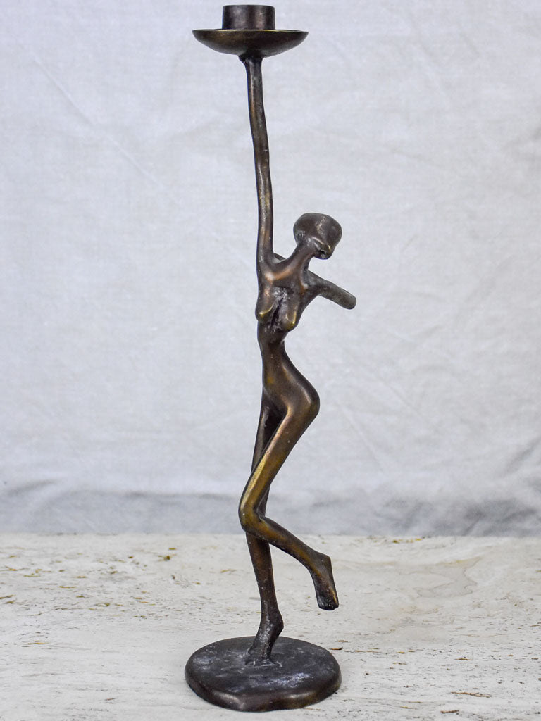 Vintage figurative bronze candlestick of a dancing woman 14¼"