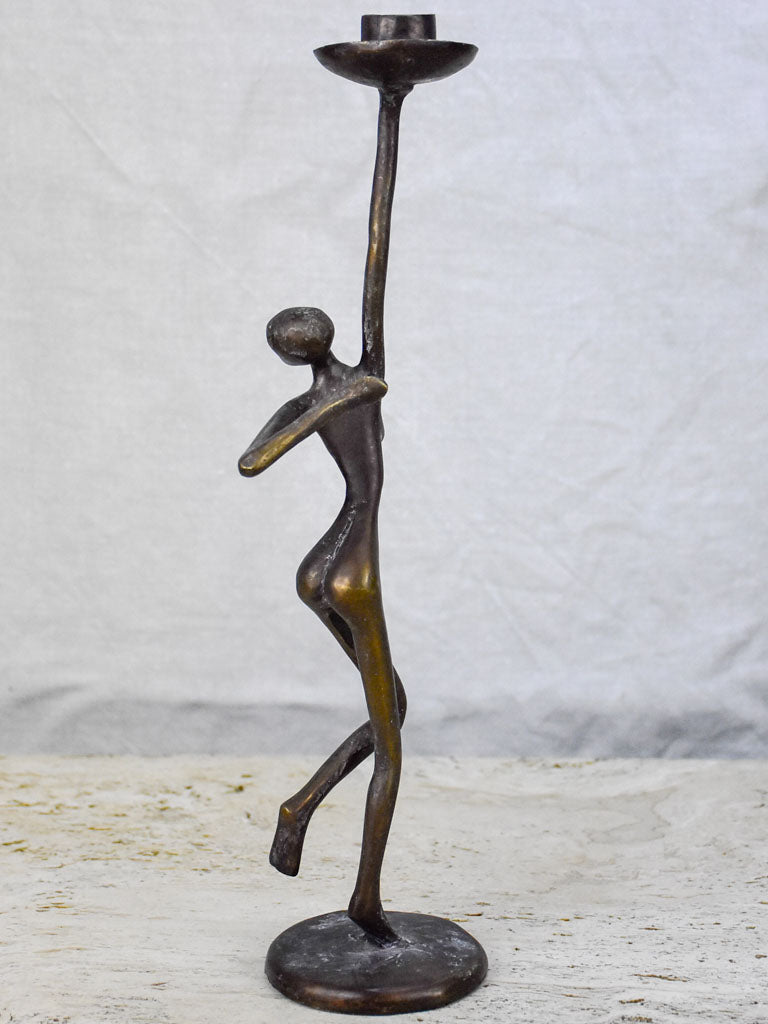 Vintage figurative bronze candlestick of a dancing woman 14¼"