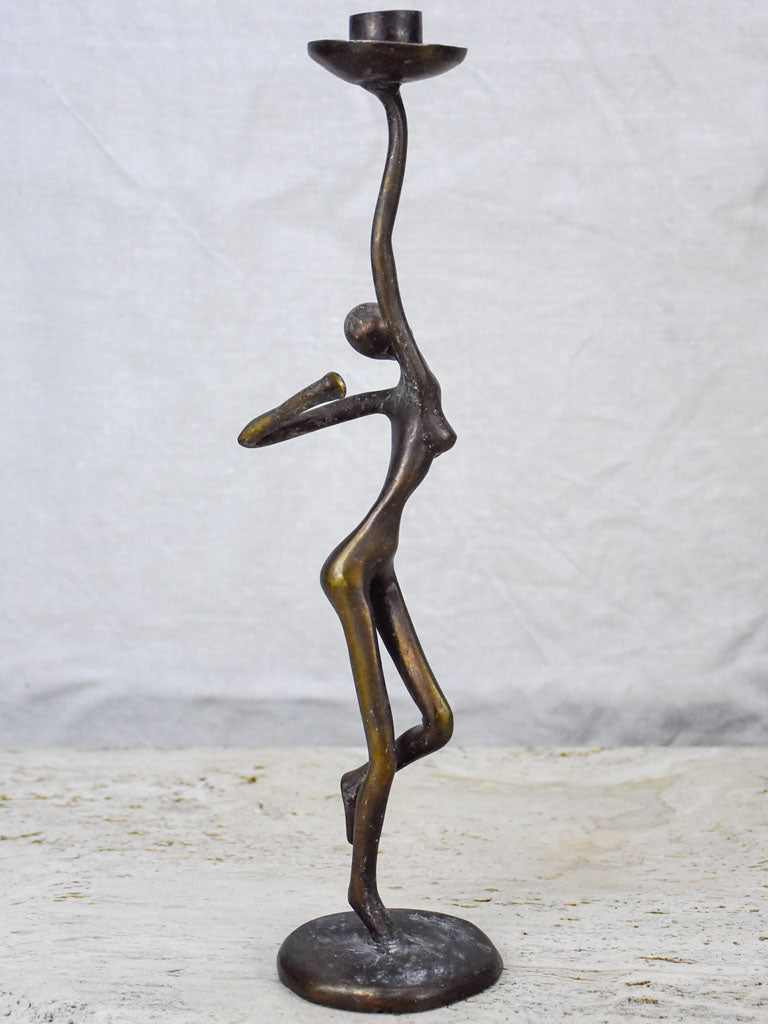 Vintage figurative bronze candlestick of a dancing woman 14¼"