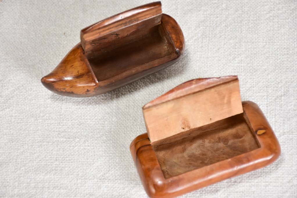 Weathered antique tobacco snuff boxes