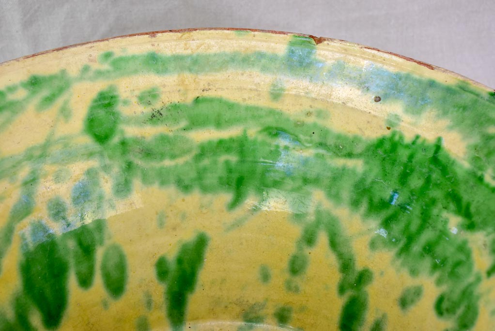 Large late 19th Century tian bowl with yellow and green glaze 19¼"