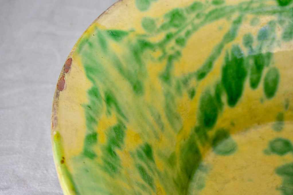 Large late 19th Century tian bowl with yellow and green glaze 19¼"