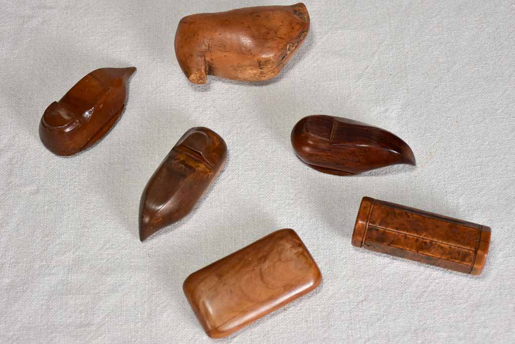 Antique clog-styled tobacco snuff boxes