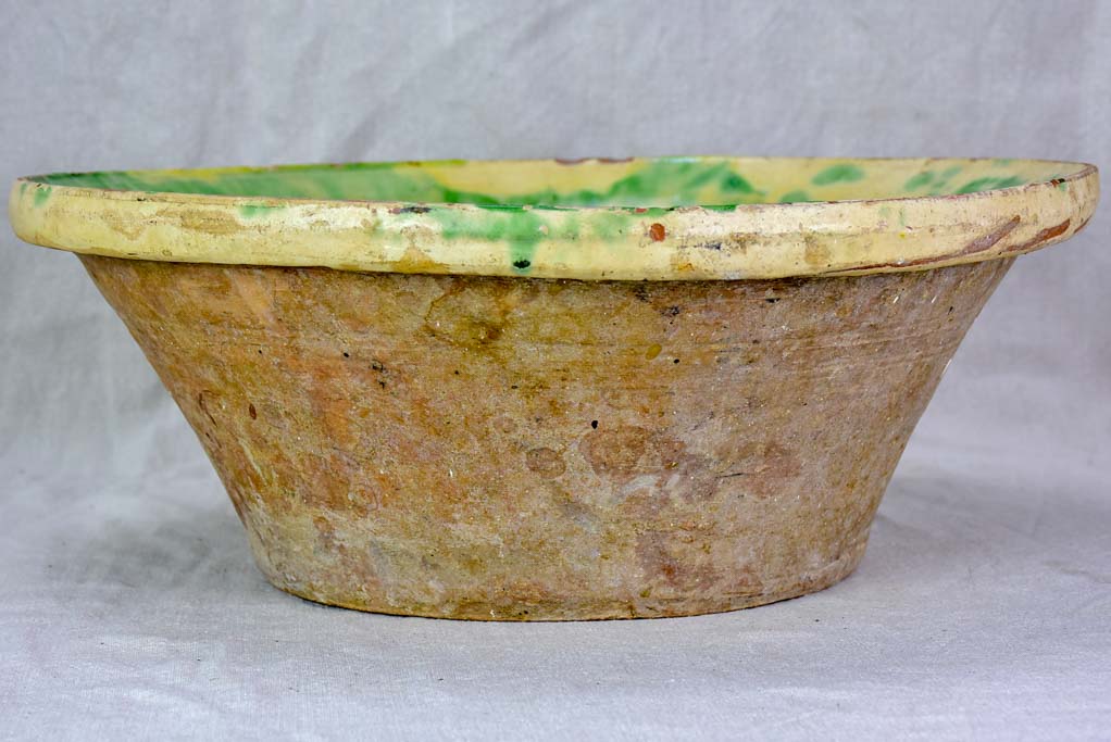 Large late 19th Century tian bowl with yellow and green glaze 19¼"